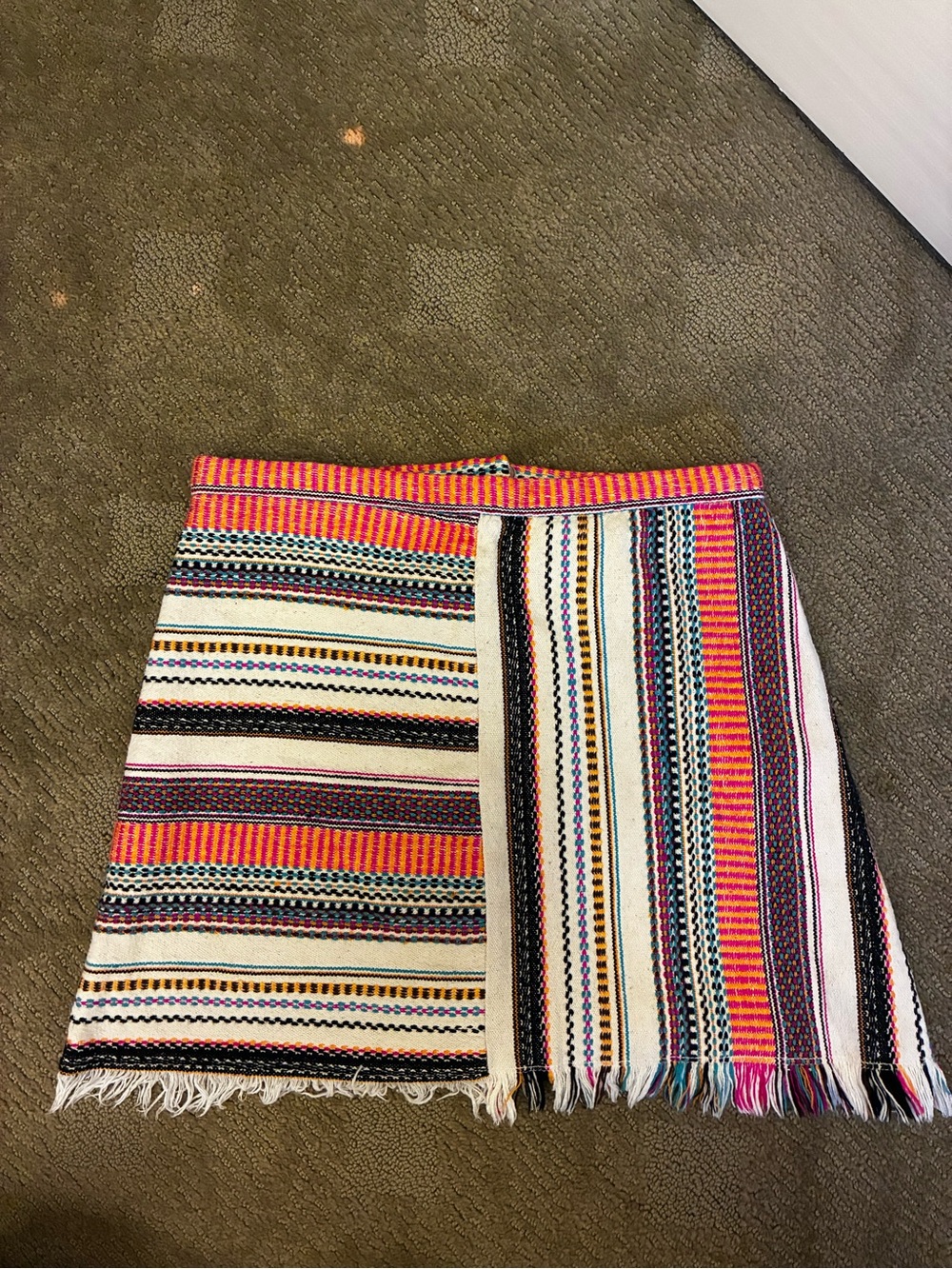 Zara Multicolor Striped Fringe Mini Skirt — Pink, Orange, Black, White